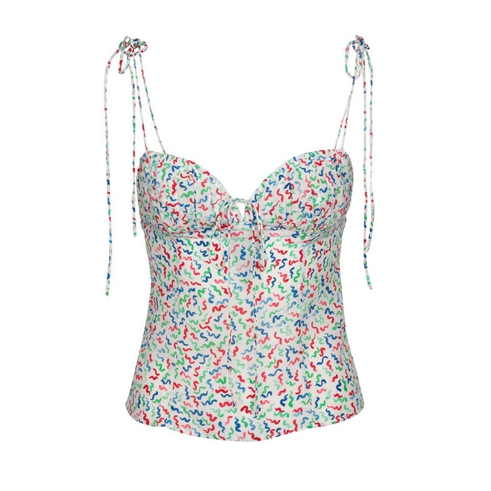 Realisation Par The Ana Bustier Camisole Singlet Top in White Squiggle Print S